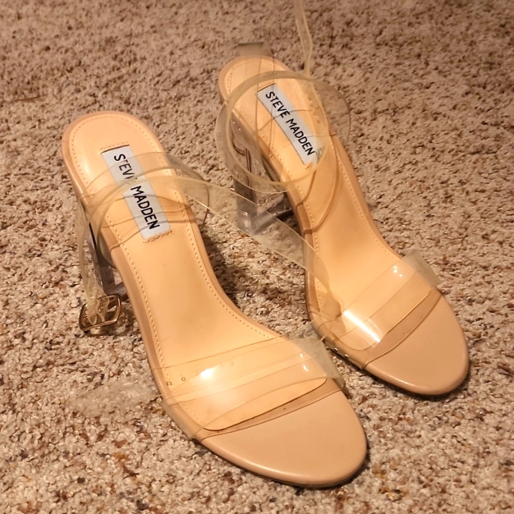 NEW Steve Madden  womens clear block heels